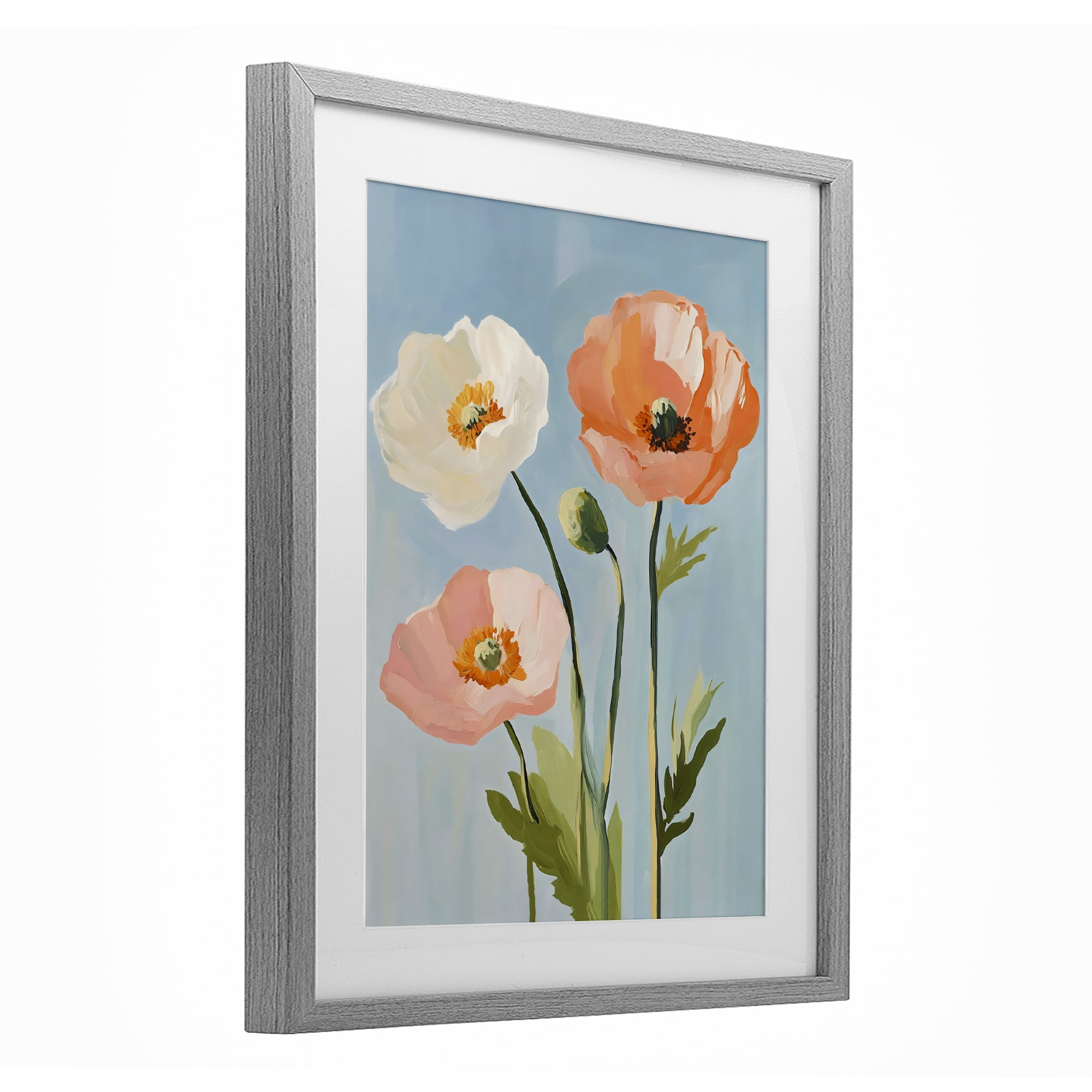 Stupell Industries Pastel Poppy Blooming Trio Gray Framed Print Under Glass, design by The Prints Vibe