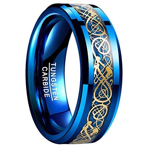 Wedding Ring Men Women 8mm Blue Tungsten Wedding Band Rose Gold Celtic Knot