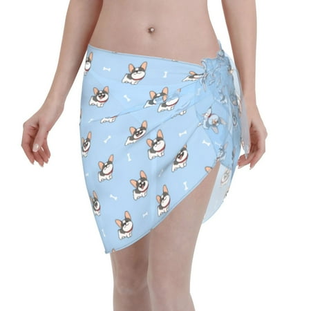 Adobk Women Beach Sarong Bathing Suit French Bulldog2 Print Wrap Skirt Sheer Bikini Swimsuit Cover Ups For Swimwear