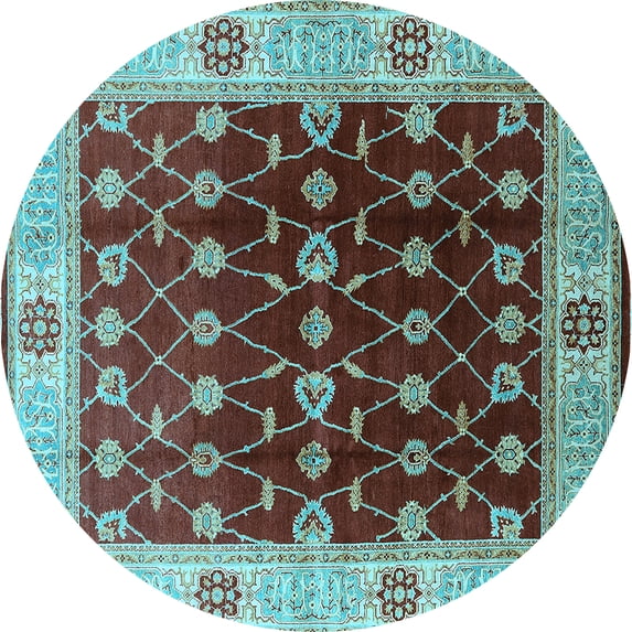 Ahgly Company Indoor Round Oriental Light Blue Traditional Area Rugs, 7' Round