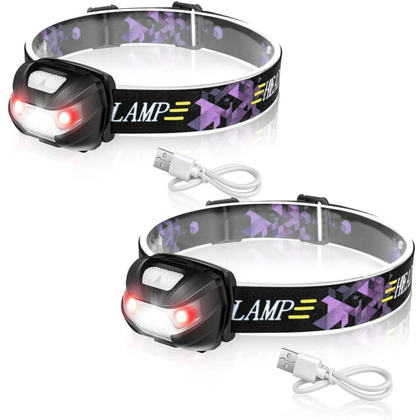 Simple Deluxe 2pack Rechargeable LED Headlamp Super Bright Head Light