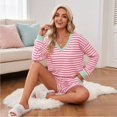 thumbnail image 5 of Vxararl Pajama Sets for Women 2 Piece V Neck Long Sleeve Casual Striped Matching Set Loose Top Shorts Two Piece Vacation Sets, Airport Travel Outfit Lounge Sets for Women Pink L, 5 of 7