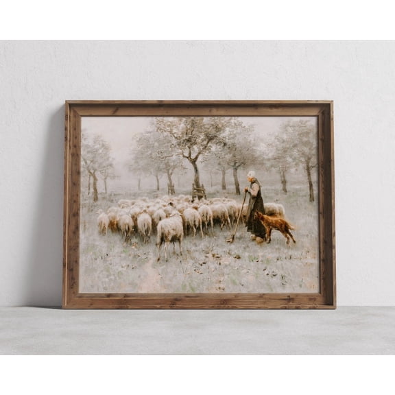 Vintage Farm, Antique Sheep Herding Poster, French Country Decor, Rustic Farmhouse Artwork Wall Art, Home Decor UNFRAMED Poster, Wall Art for Decor, Present, 8x12