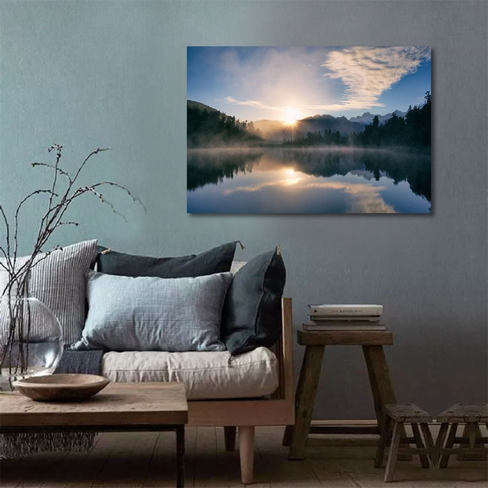 Sunset Mountain River View Canvas Picture Paintings Prints Wall Decor ...