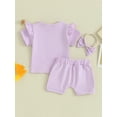thumbnail image 5 of FEORJGP Toddler Girls Summer Outfit 3M 6M 1T 2T 3T Infant Baby Short Sleeve T-shirt Crew Neck Shirt Ruffle Tops Solid Color Shorts Headband Loose Casual Daily Sets, 5 of 9