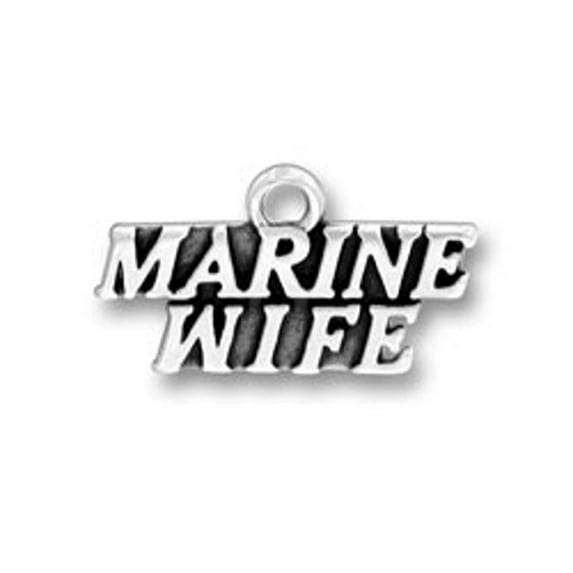 Sterling Silver 30" 1mm Box Chain MARINE WIFE Military Armed Forces Pendant Necklace