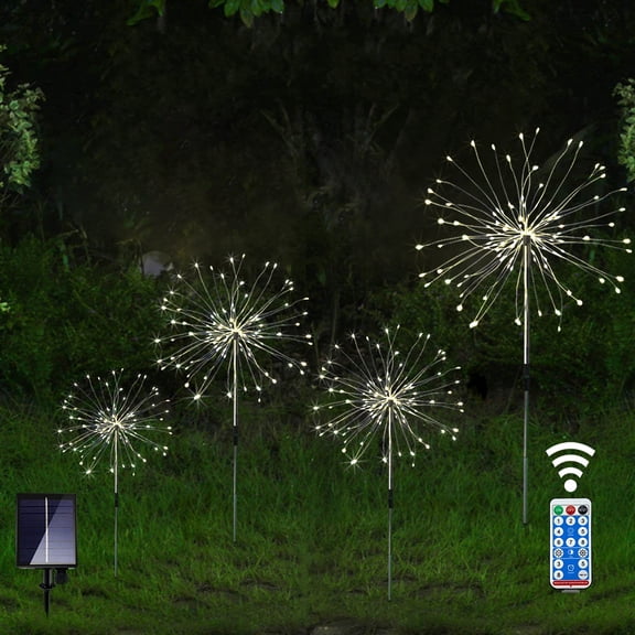4 Pack Solar Firework Starburst Lights with 8 Modes and 120 LED Waterproof Garden Decor