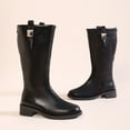 thumbnail image 5 of UngA Mid Calf Womens Boots Round Toe Buckle with Side Zip Slouch Flat to Low Heel Boots Women Black,Size 7, 5 of 7