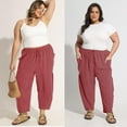 thumbnail image 5 of CASSIE LIZ Plus Size Womens Pants 4X Brick Red Summer Wide Leg Knit Palazzo Pants Lounge Ladies Casual Drawstring Harem Fall Pants with Pocket 4XL 24W 26W, 5 of 7