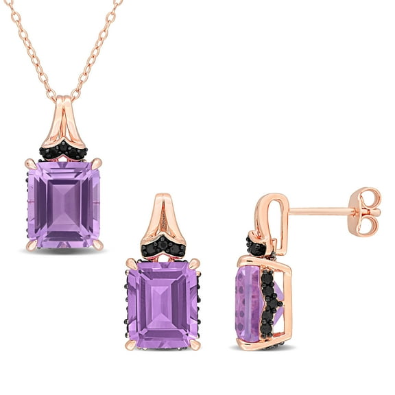 Everly Women's Rose de France & Black Sapphire Rose Silver Earrings & Pendant Set - 18 in