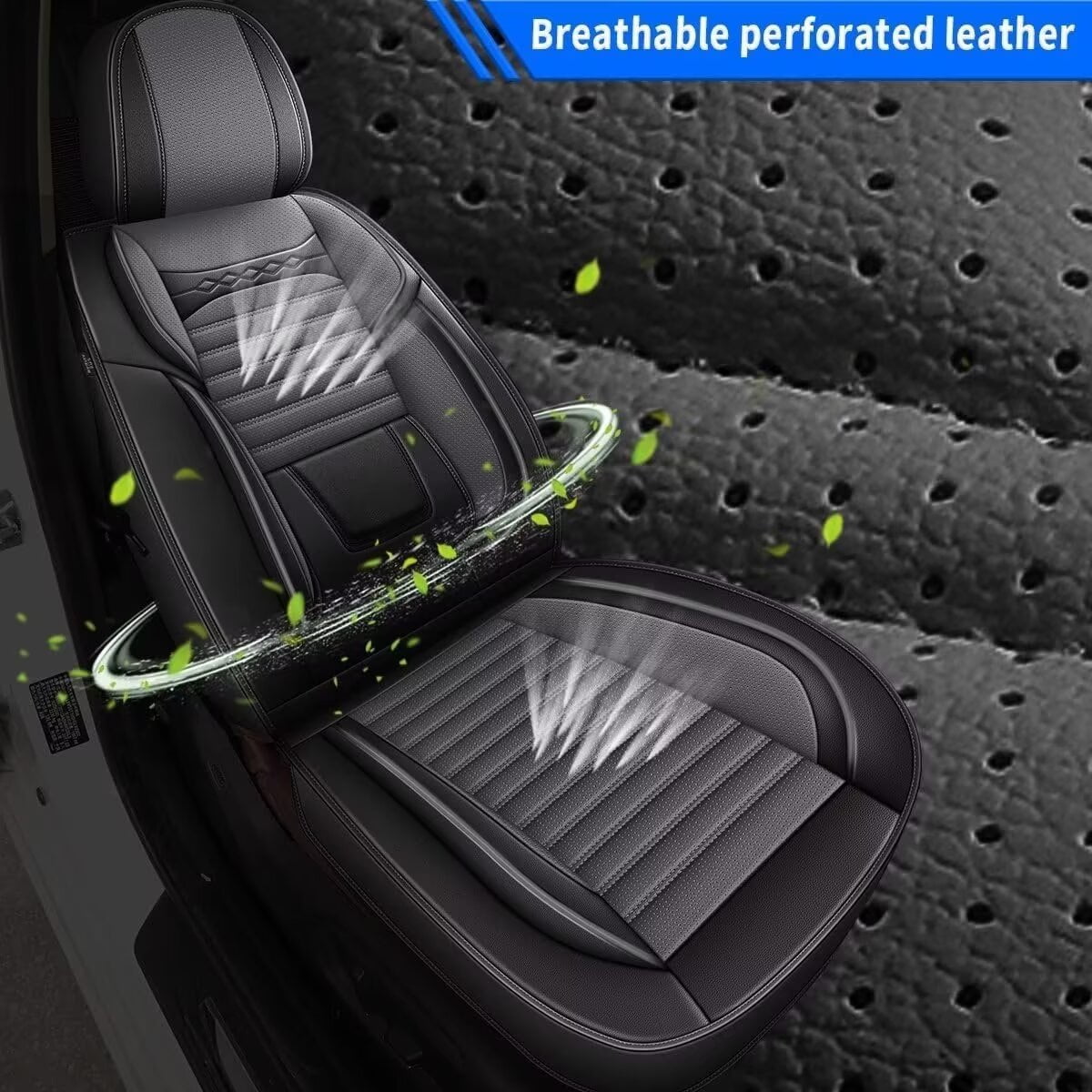 DIKSOAKR 2 Front Car Seat Covers for Ford F-150 2009-2024 2025 Faux Leather Seat Covers Breathble Waterproof Automotive Seat Cushion (2 Seat, Black&Grey)