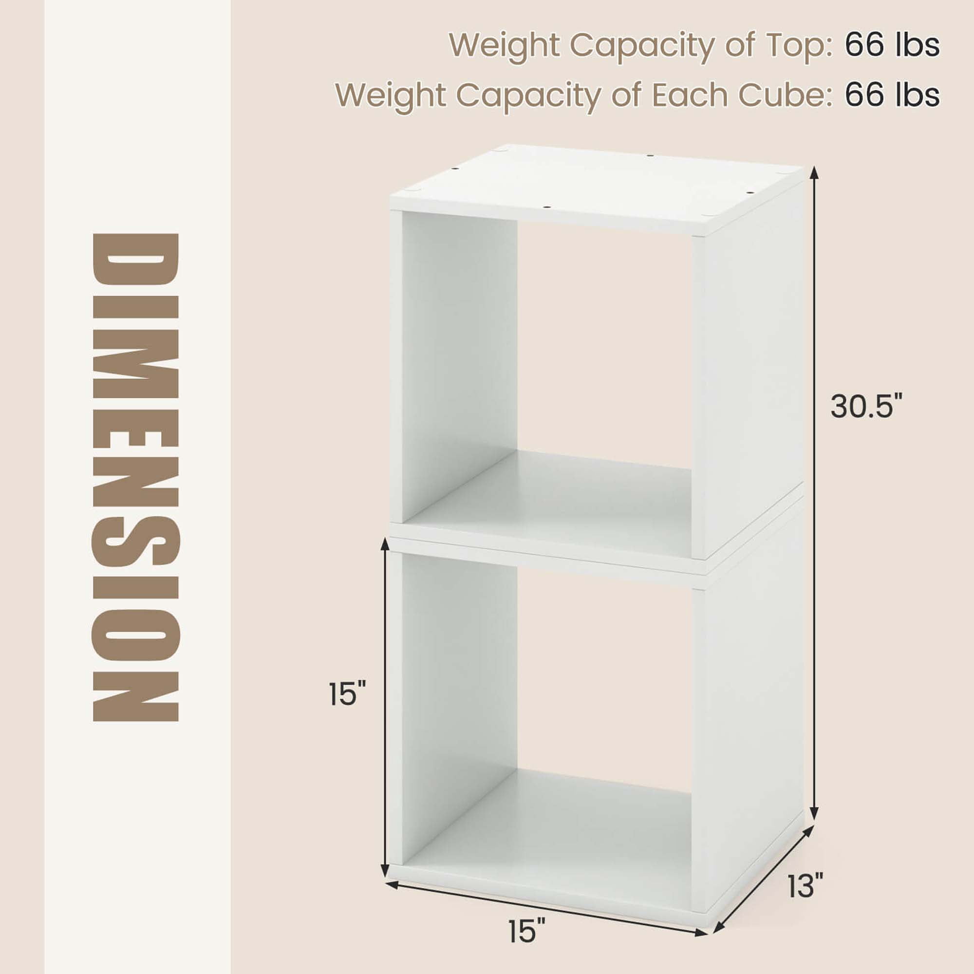 Costway 2 Tier Stackable Storage Cube Bookcase, White
