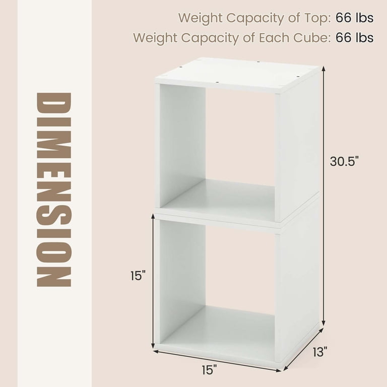 Costway 2 Tier Stackable Storage Cube Bookcase, White, Engineered
