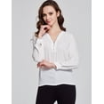 thumbnail image 3 of Camii Mia Womens T-shirts Long Sleeve Zipper V-neck White Shirts, 3 of 6
