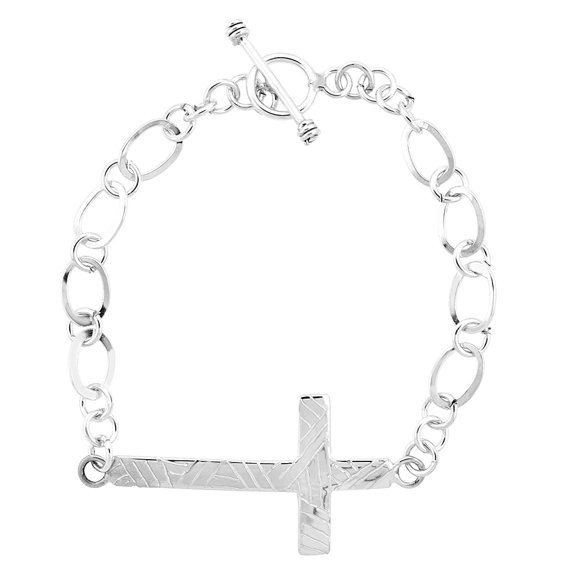 925 Sterling Silver Solid Italian Cross Oval Link Charm Bracelet