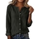 thumbnail image 2 of Craaazy Women's Casual V-Neck Blouse, Solid Color Long Sleeve Button Down Shirt, Loose Fit Comfy Tops for Daily Wear Gifts, 2 of 9