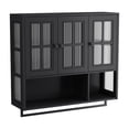 thumbnail image 3 of Bathroom Wall Cabinet, 3-Door Wooden Wall Cabinet with Open and Hidden Storage Space, Medicine Cabinet with Glass Door and Towel Bar for Entryway Living Room Bathroom Dining Room, 3 of 5