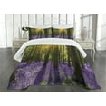 thumbnail image 3 of Ambesonne Woodland Quilted Bedspread Set 3 Pcs, Bluebell Blossoms, King Size, Violet Green Yellow, 3 of 5