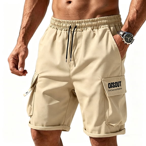 Fwqbns Men's Breathable Cargo Shorts Casual Outdoor Multi-Pocket Elastic Waist Nylon Spandex Summer Sports Shorts Khaki