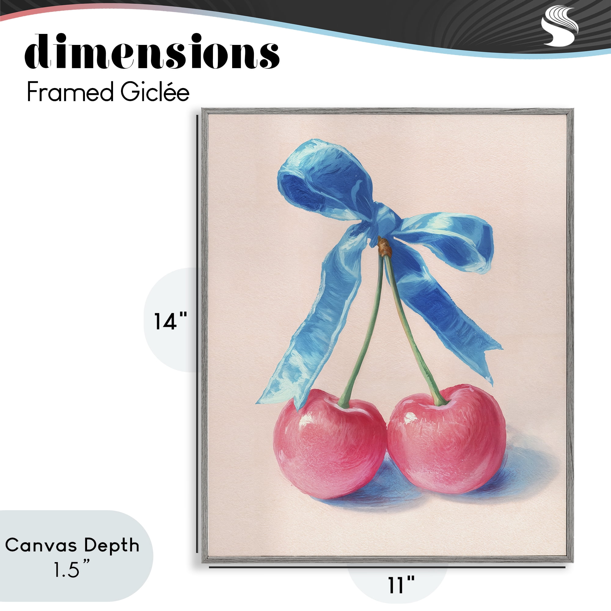 Stupell Industries Twin Cherries with Blue Ribbon Gray Framed Giclee Art, design by Imagine It Images