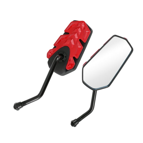 Unique Bargains 1 Set Motorcycle Rear View Mirrors Universal Plastic Iron Clear Glass Bar End Side Mirrors Mount Red Irregular Polygon Straight Handle with Curved End