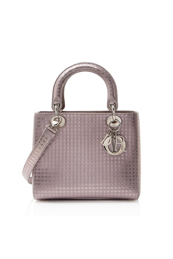 Pre-Owned Dior Micro Cannage Metallic Calfskin Lady Dior Medium Tote