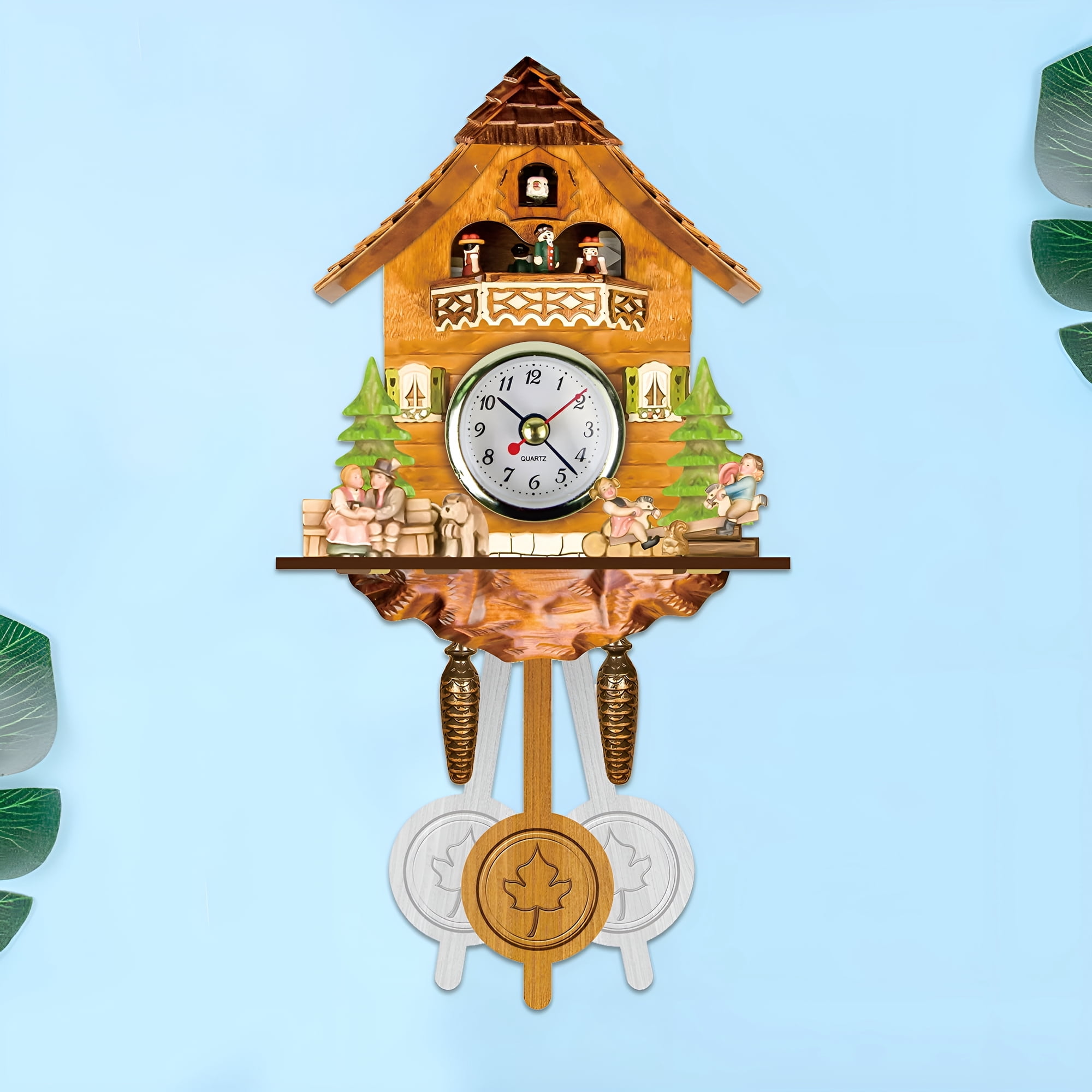 DESIGNICE Battery Clocks For Seniors Grandfather Clock Led Clock Light Cuckoo Wall Clock Chime Alarm Retro Wooden Living Room