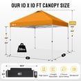 thumbnail image 5 of CROWN SHADES 10x10 Pop Up Canopy Tent with One Push Setup Easy Outdoor Sun Shade for Events, Parties, Camping Orange, 5 of 8