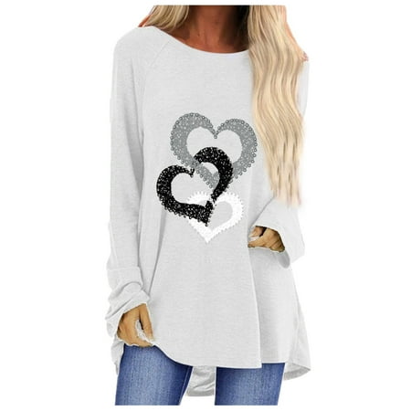 

Mortilo Long Sleeve T Shirts For Women Time And Tru Women Fashion Casual Print O-Neck Loose Long Sleeve T-Shirt Top Blouse Pullover