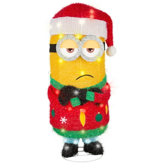 Gemmy Holiday Tinsel Yard Sculpture Minion Kevin in Santa Hat 28" Universal, Multicolored