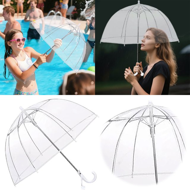 ONFD Children's Rain Transparent Long Handle Umbrella For Outdoor Use Lightweight And Durable With 8 Bone Design For Maximum Coverage