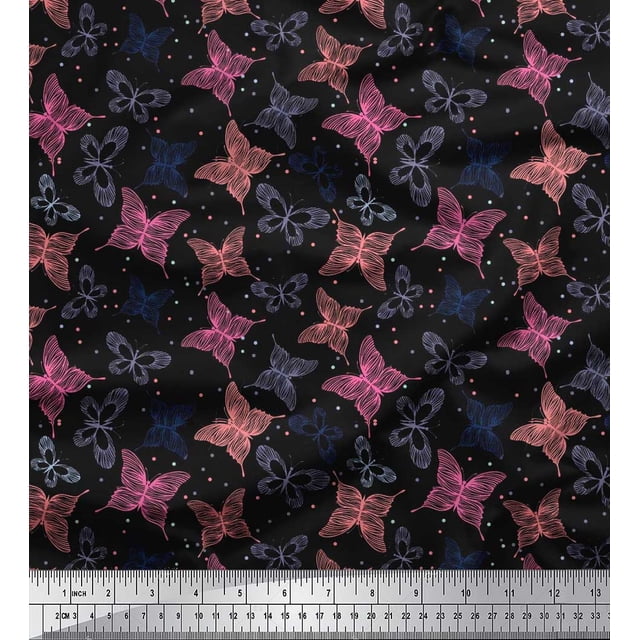 Soimoi Moss Georgette Fabric Dot & Butterfly Fabric Prints by Yard 42 Inch Wide