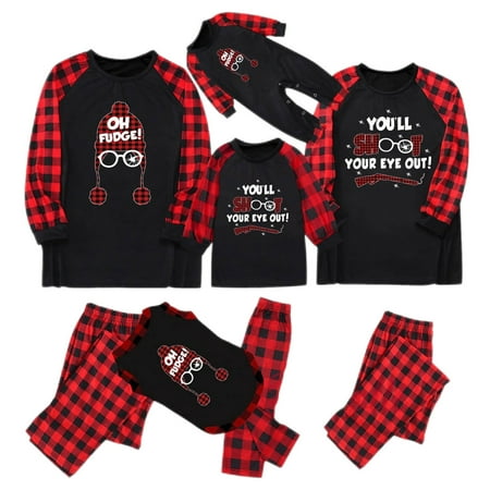 

Askfv Christmas Family Matching Pajamas Sets Red Plaid 2Pcs Pjs Set Dad Mom Kids Sleepwear