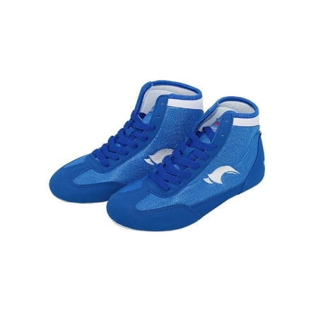 

GENILU Kids Anti Slip Breathable High Top Combat Sneaker Round Toe Training Comfort Rubber Sole Wrestling Shoe Blue-1 1Y
