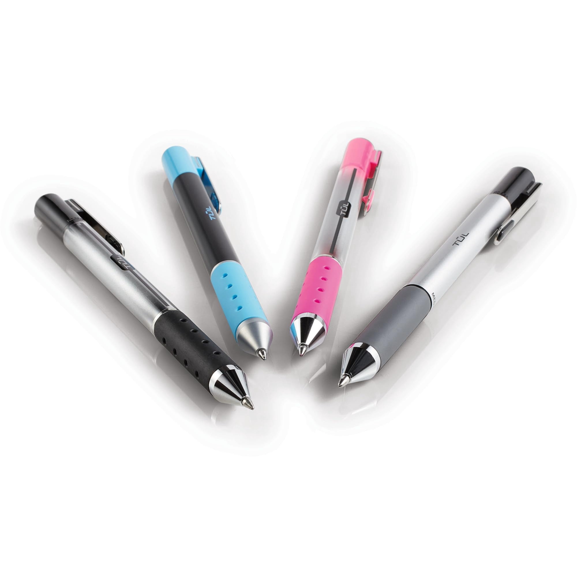 TUL® GL Series Retractable Gel Pens, Medium Point, 0.7 mm, Silver Barrel, Assorted Standard & Bright Ink Colors, Pack Of 14 Pens