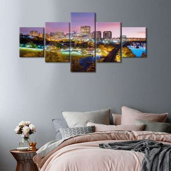 TISHIRON 5PCS Framed Canvas Wall Art Set,50"x24" Virginia Richmond Cityscape Canvas Art Decor