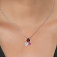 thumbnail image 3 of 925 Silver and 10K Yellow Gold Red Garnet and Lab Grown Diamond and Pink Moissanite 3 Stone Pendant Necklace for Women | 2.51 Cttw | Pear Shape 8X6MM | Oval 7X5MM | Round 5MM | with 18 inch Chain, 3 of 4