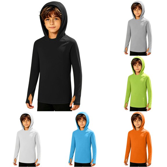 WERYOUNG Children's Hoodie Summer Long Sleeve Solid Color Lightweight Pullover Sunscreen Outdoor Beach Hiking Sweatshirts Stylish Top 5-6 Years
