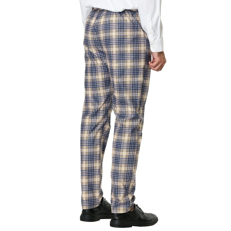 MODA NOVA Big Tall Men s Plaid Pants Slim Fit Checked Dress Trousers Brown Navy Blue 34