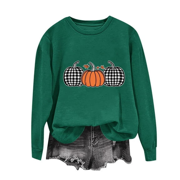 Inverlee Womens Thanksgiving Sweatshirts Plus Size Turkey Pumpkin Graphic Sweatshirt Comfy Long Sleeve Gifts Shirts Round Neck Tunic Tops Outfit