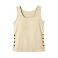 thumbnail image 4 of Womens Cotton Linen Sleeveless Round Neck Blouse Side Slit Button Accent Breathable Summer Beige, 4 of 6