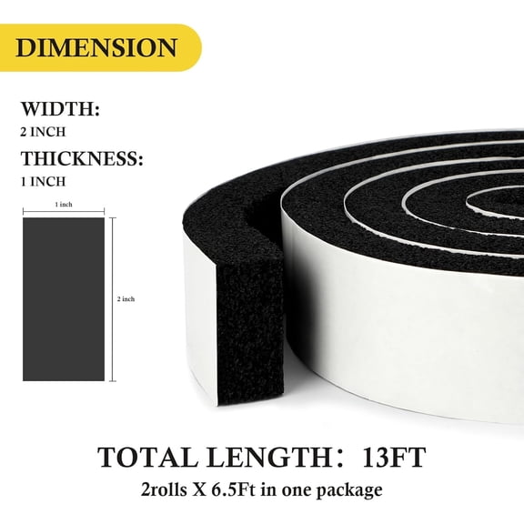 Air Conditioner Window Seal 2 Inch X 1 Inch, Thick AC Weather Stripping High Resilience Foam Sealing Tape Adhesive AC Window Seal Kit 6.5ft Long (6.5ft x 2 Rolls, Black)