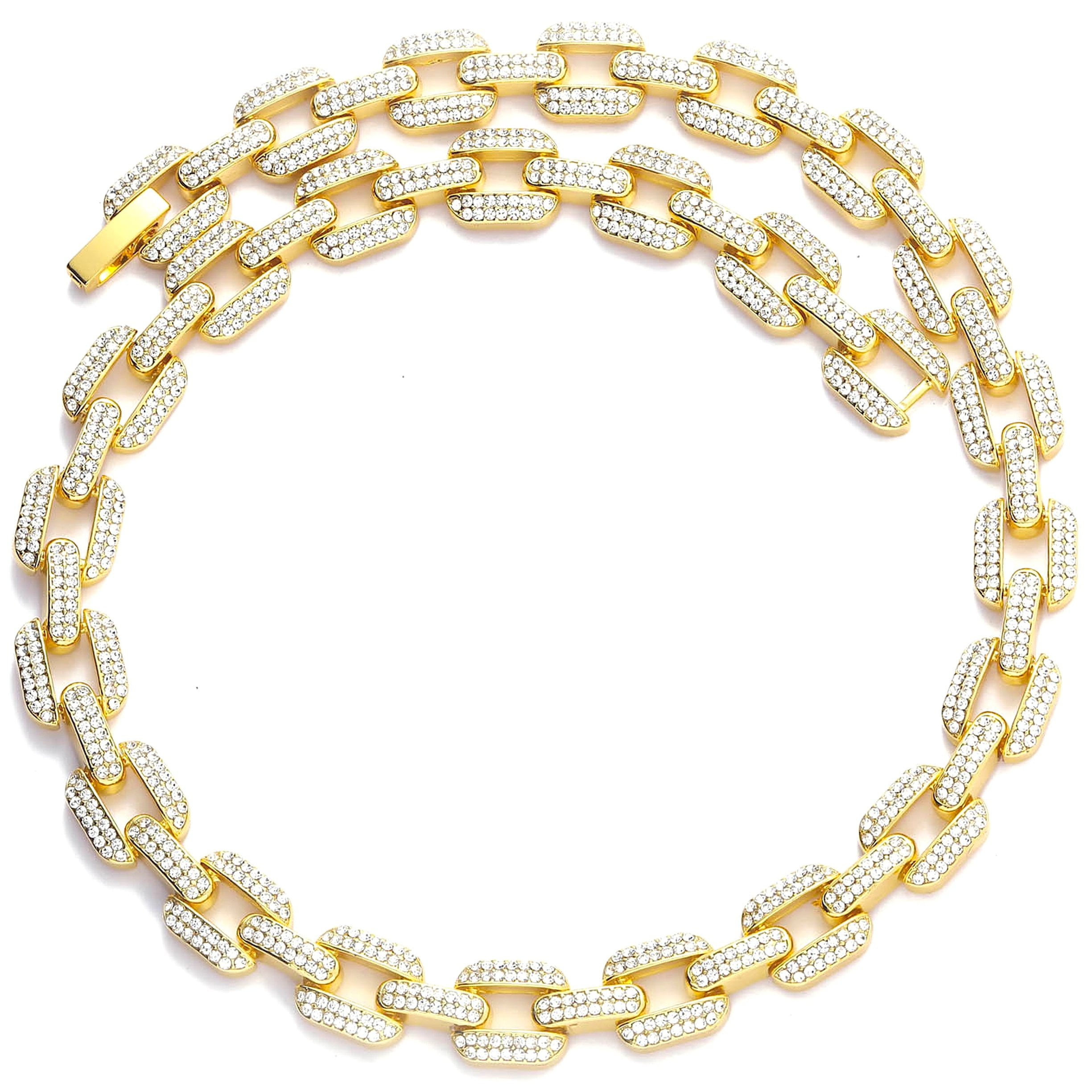 Cubic Zirconia for Men Women Extension Available Class A Collection Premium 14K Gold Plated Cuban Chain with Micro Paved AAA