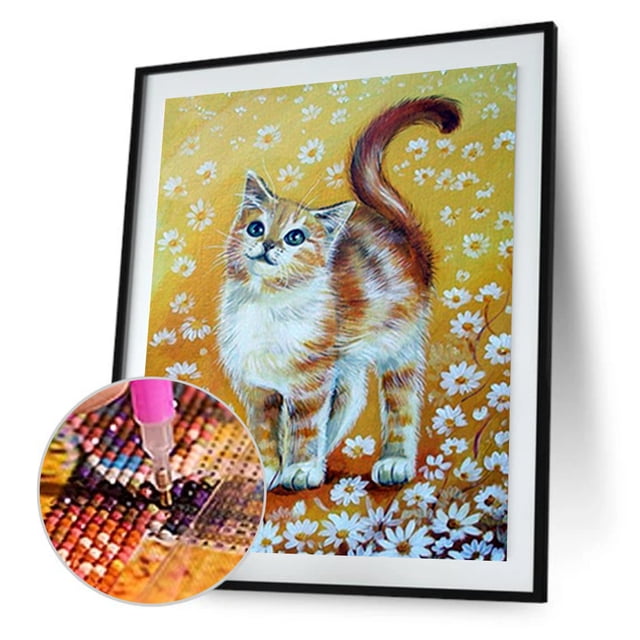 Taladro Pintura Diamante (DE2462) 5D DIY Gato Redondo Completo Bordado Punto de Cruz (M205) 20X30cm Hugtrwg Para estrenar