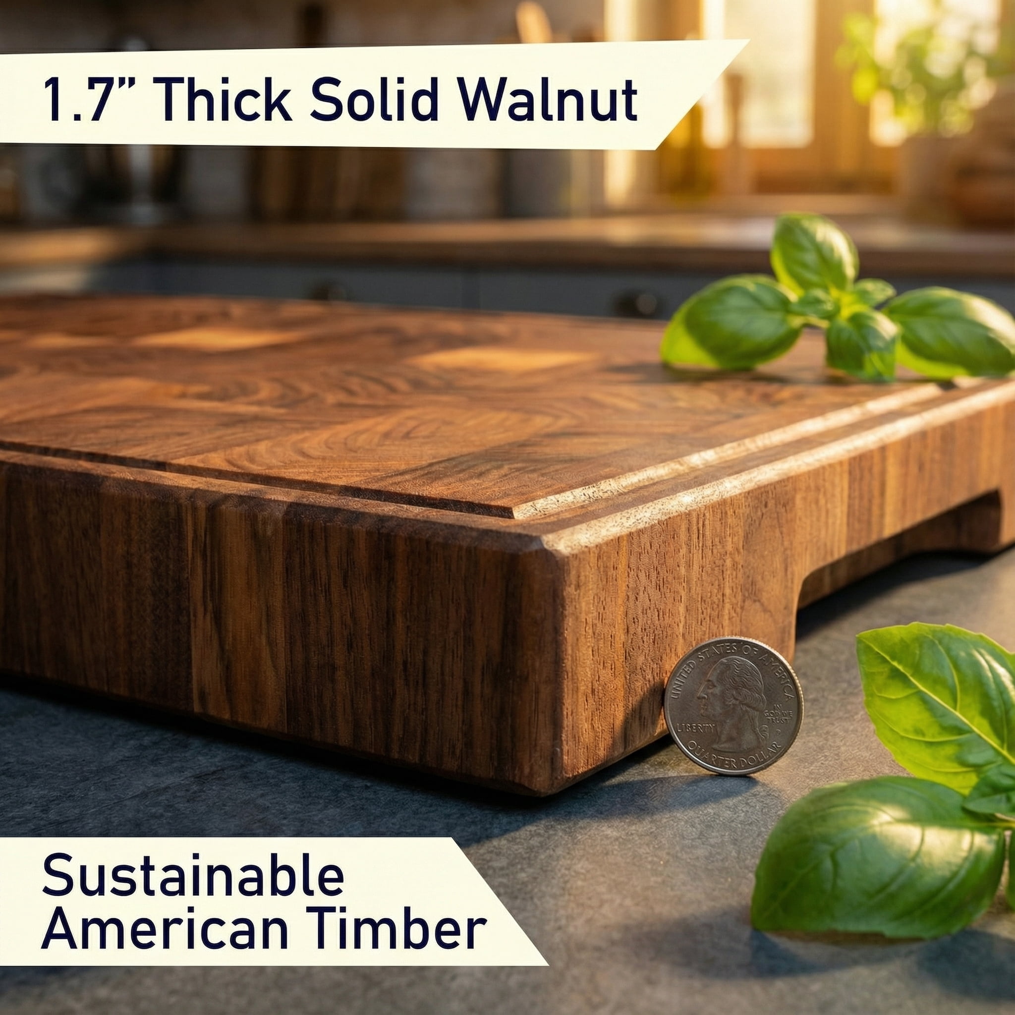 American Black Walnut Cutting Board - 15.7 x 10.2 x 1.7 inch End Grain Wood Chopping Board, Butcher Block (Oil & Plate Included)