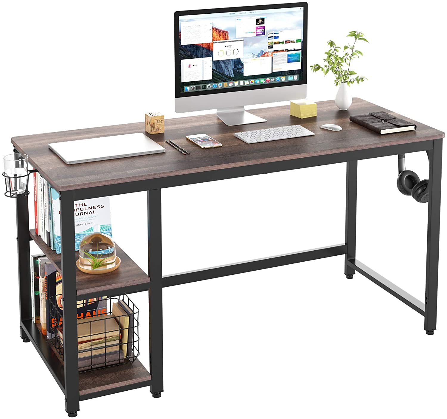 IRONCK Computer Desk 55 Industrial Writing Desk Office Desk Gaming Desk with Sturdy Metal Frame Espresso Simple Study Table Workstation for Home Office