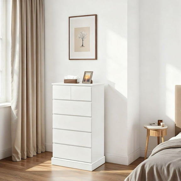 WGYPRIME 6 Drawers Dresser for Bedroom,Tall Dresser for Bedroom with Concealed Handles, Modern Vertical Wood Chest of Drawers for Bedroom, Living Room, Entryway
