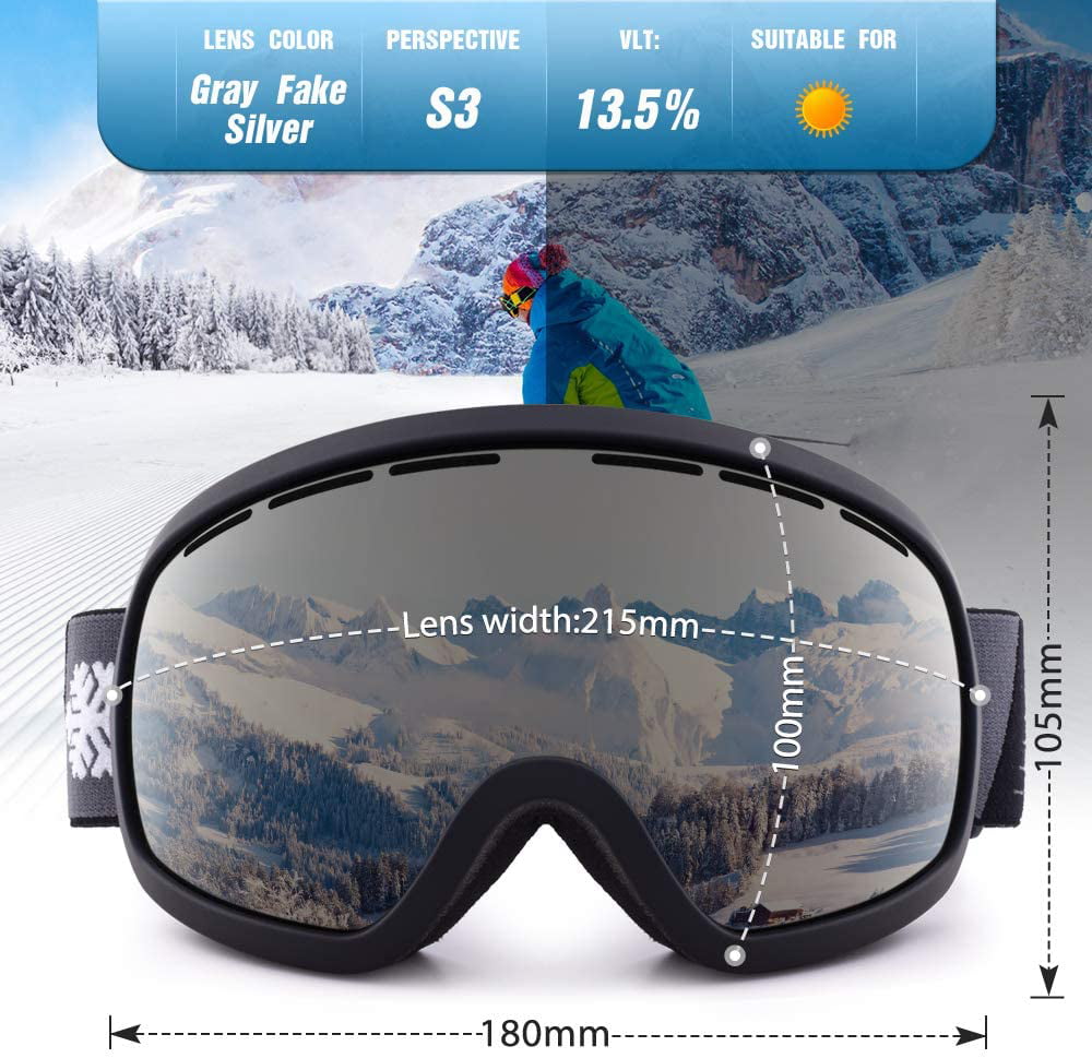ZIONOR X10 Ski Snowboard Goggles Snow OTG Anti-fog UV Protection for Men Women 