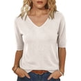thumbnail image 2 of longantii Sweaters for Women Comfy V-Neck Knit Sweater Short Sleeve Loose Fit Shirts Solid Color Business Pullover 2026 Summer White 2XL, 2 of 5