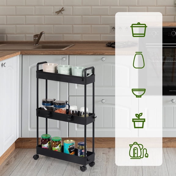 2 Pack 3 Tier Slim Storage Cart Bathroom Storage Organizer Rolling Utility Cart